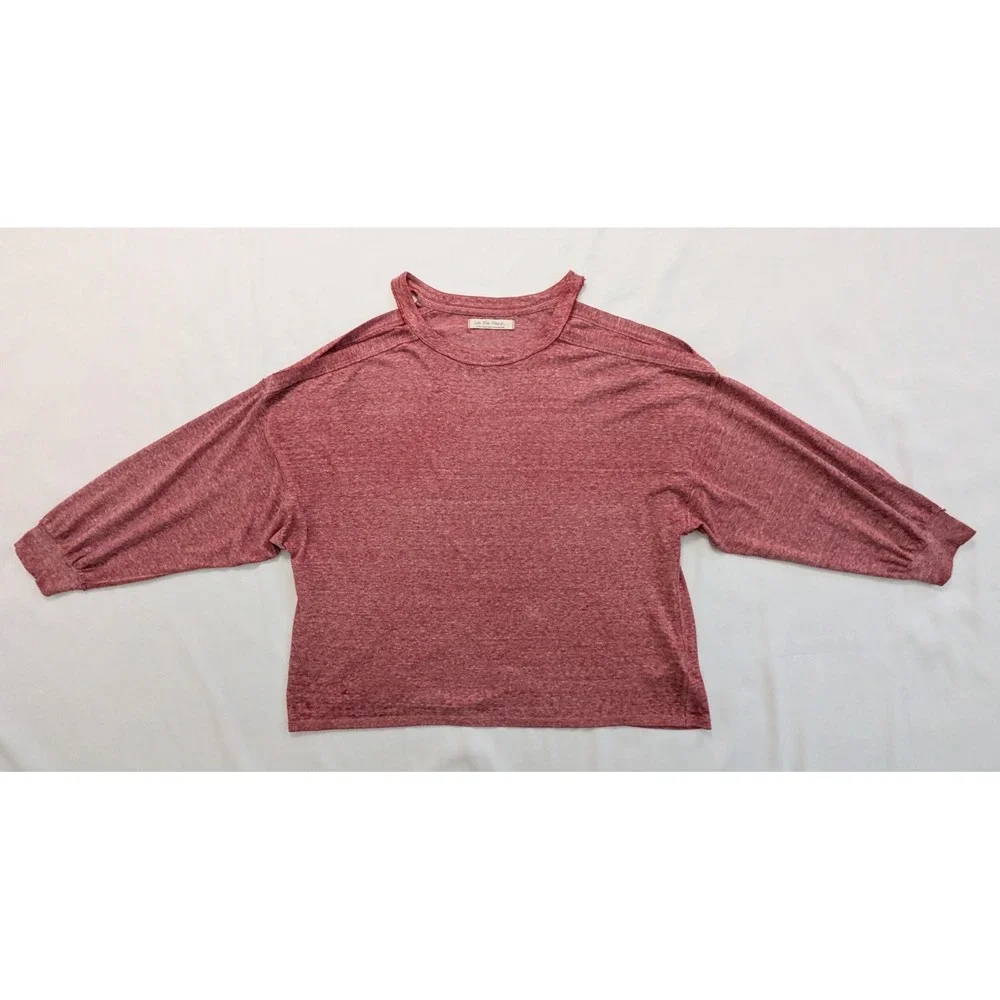 Free People We The Free Chill Out Cold Shoulder Long Sleeve Top Red Large L